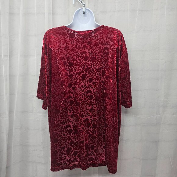 Vintage Lane Bryant Tee Velour Flocked Sheer Goth Whimsigoth Burnout Red 26/28 - Picture 5 of 9